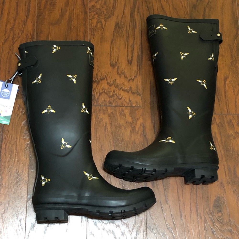 Joules Wellies bee print tall waterproof rain boots